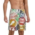 thumbnail image 1 of Daiia Travel Stamp Mens Woven Stretch Pajama Short,Short Pajama Pants-Small, 1 of 7