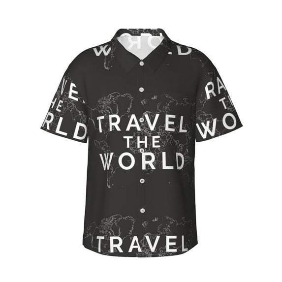 Daiia Travel The World1 Hawaiian Shirt for Men Gentle Cotton Regular Short Sleeve Casual-XX-Large