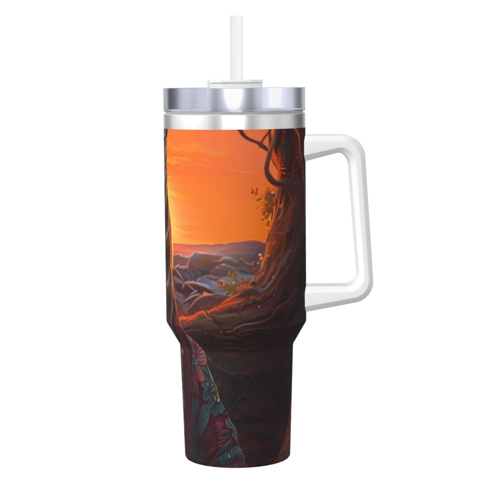 40 Oz Giraffe Print Insulated Tumbler With Handle & Lid – Double Wall Vacuum, Fits Car Cup Holders