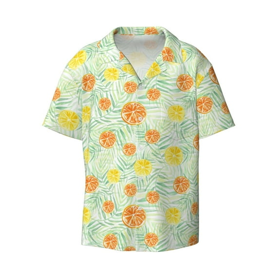 Daiia Tree Palms Lemon Men's Linen Shirts Short Sleeve Casual Shirts Button Down Shirt for Men Beach Summer Wedding Shirt-XX-Large