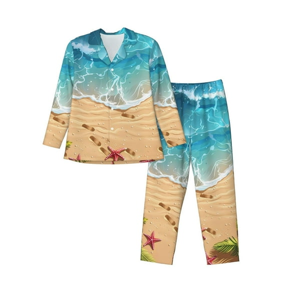 Daiia Tropical Beach With Starfish for Men's Long-Sleeved Pajama Set – Soft & Comfortable Sleepwear Button-Up Pajamas Cozy Lounge Wear-XX-Large