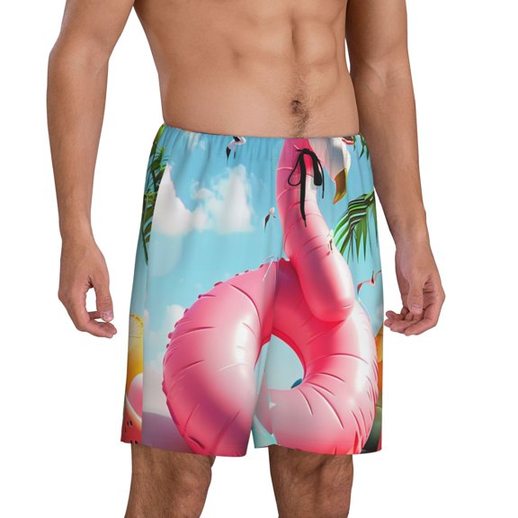 Daiia Tropical Flamingo Pool Float Mens Woven Stretch Pajama Short,Short Pajama Pants-Medium