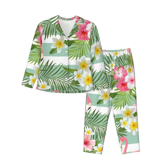 Daiia Tropical Flamingo for Women's Long-Sleeved Pajama Set – Soft & Comfortable Sleepwear Button-Up Pajamas Cozy Lounge Wear-XX-Large