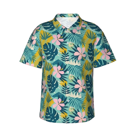 Daiia Tropical Floral Hawaiian Shirt for Men Gentle Cotton Regular Short Sleeve Casual-X-Large