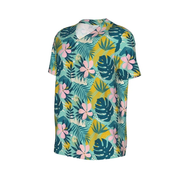 Daiia Tropical Floral Mens Baseball Jersey Button Down Shirts Short Sleeve Sports Uniforms-X-Large