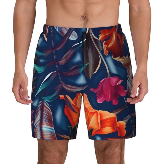 Daiia Tropical Flower Mens Swim Trunks Swim Shorts Quick Dry Swim Shorts with Mesh Lining Pockets-XX-Large
