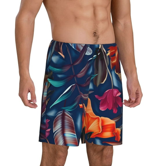 Daiia Tropical Flower Mens Woven Stretch Pajama Short,Short Pajama Pants-4X-Large