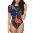 thumbnail image 1 of Daiia Tropical Flower print Women's Crew Neck Short Sleeve Bodysuit Fashion Tops Fit Casual Basic Extender Bodysuit-X-Large, 1 of 9