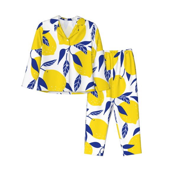 Daiia Tropical Lemon for Women's Long-Sleeved Pajama Set – Soft & Comfortable Sleepwear Button-Up Pajamas Cozy Lounge Wear-