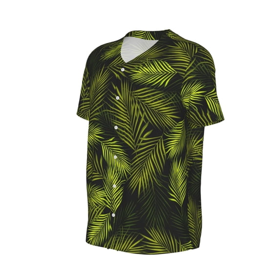Daiia Tropical Palm Leaves Fern Leaf Mens Baseball Jersey Button Down Shirts Short Sleeve Sports Uniforms-3X-Large