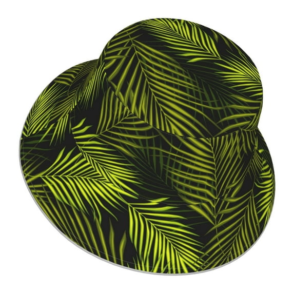 Daiia Tropical Palm Leaves Fern Leaf Pattern Bucket Hat - Trendy Cotton Sun Hat for Beach, Golf, Fishing - Fun Outdoor Vacation Boonie for Men and Women