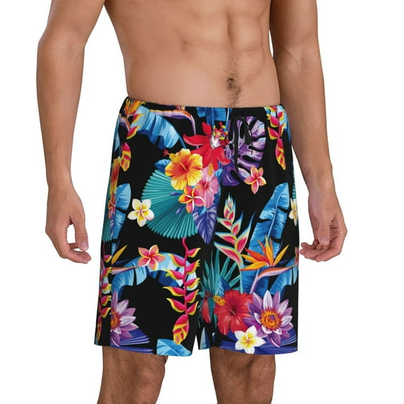 Daiia Tropical Palm Leaves Mens Woven Stretch Pajama Short,Short Pajama Pants-4X-Large