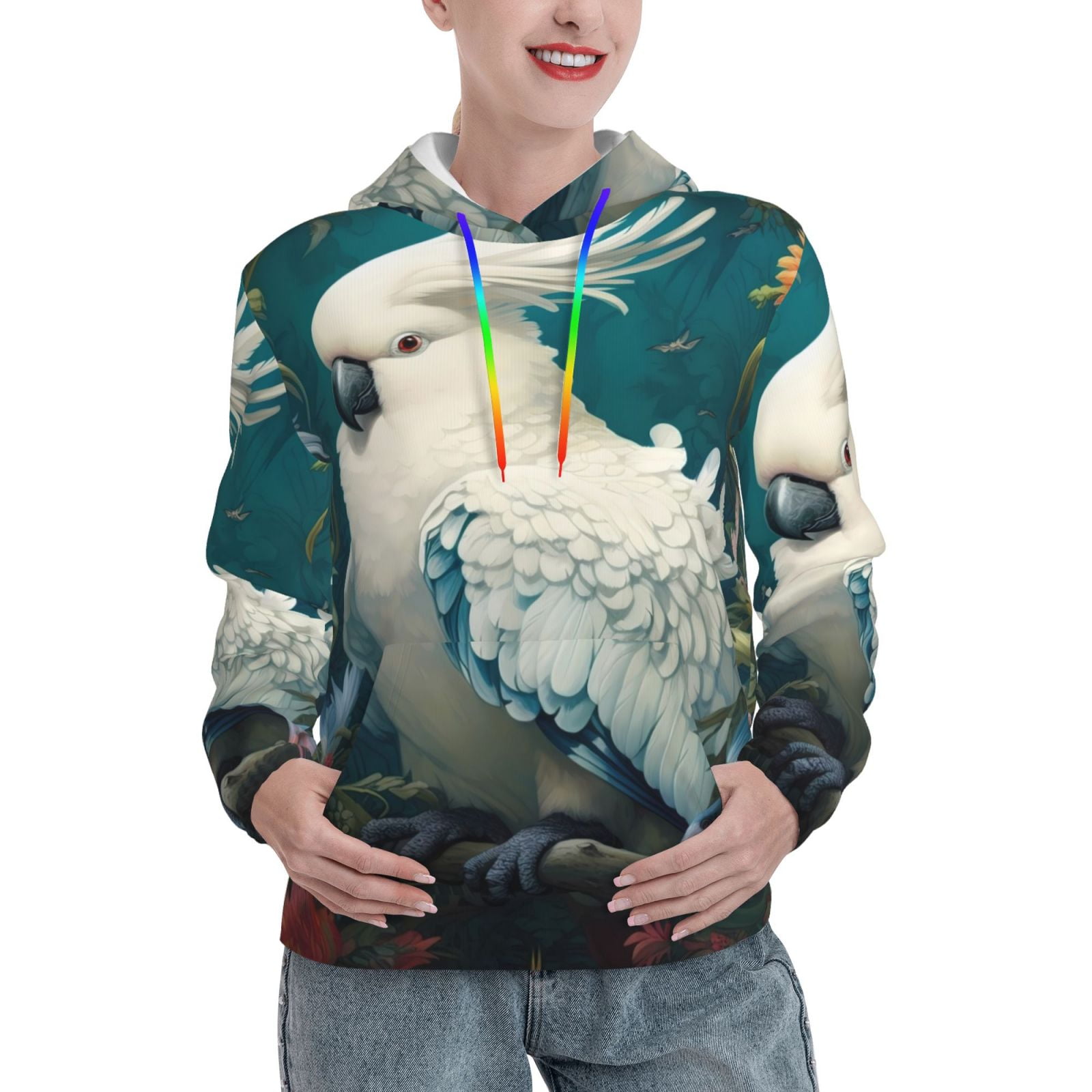 Daiia Tropical Parrot Floral Artwork Pattern Women's Fashion Hoodies