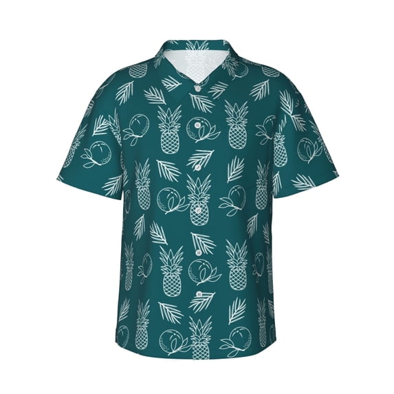 Daiia Tropical Pineapple Hawaiian Shirt for Men Gentle Cotton Regular Short Sleeve Casual-Large