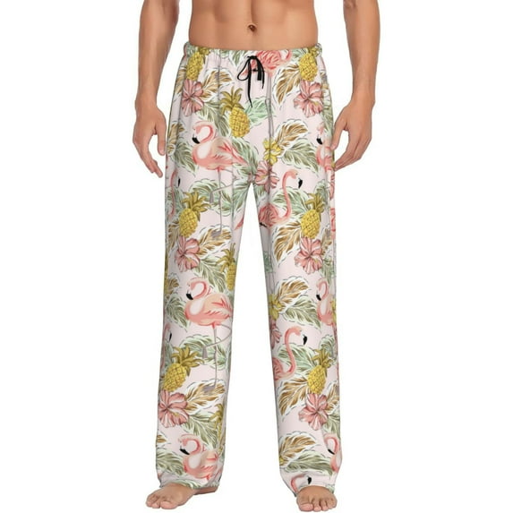 Daiia Tropical Pink Flamingo Pineapple Men's Sleep Pant with Pockets and Drawstring,Pajama Pants-X-Large