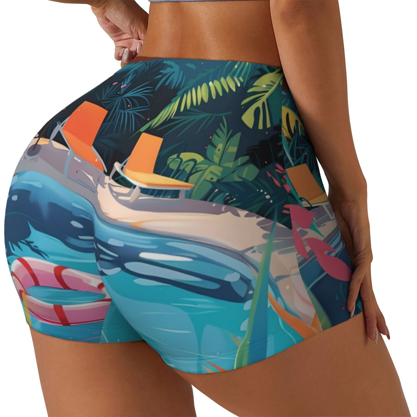 Gym Shorts Tropical Pattern Print