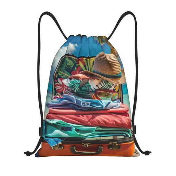 Daiia Tropical Vacation Essentials Pattern Drawstring Backpack, Gym Bag, Lightweight Backpack, Water-Resistant Bag Travel Sports Backpack, Fitness Bag, Yoga Bag-Medium