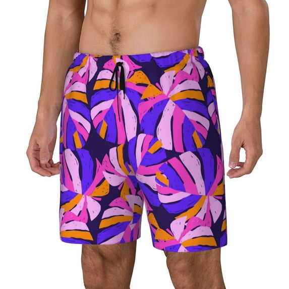 Daiia Tropics Leaf Mens Swim Trunks Swim Shorts Quick Dry Swim Shorts with Mesh Lining Pockets-X-Large