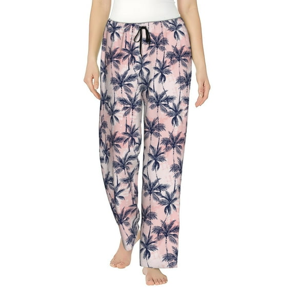 Daiia Tropics Palm Trees Women's Sleep Pant with Pockets and Drawstring,Pajama Pants-Medium
