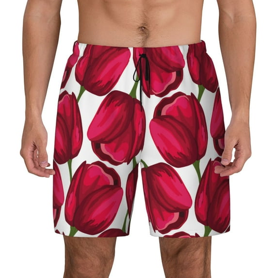 Daiia Tulips Flowers Mens Swim Trunks Swim Shorts Quick Dry Swim Shorts with Mesh Lining Pockets-Large