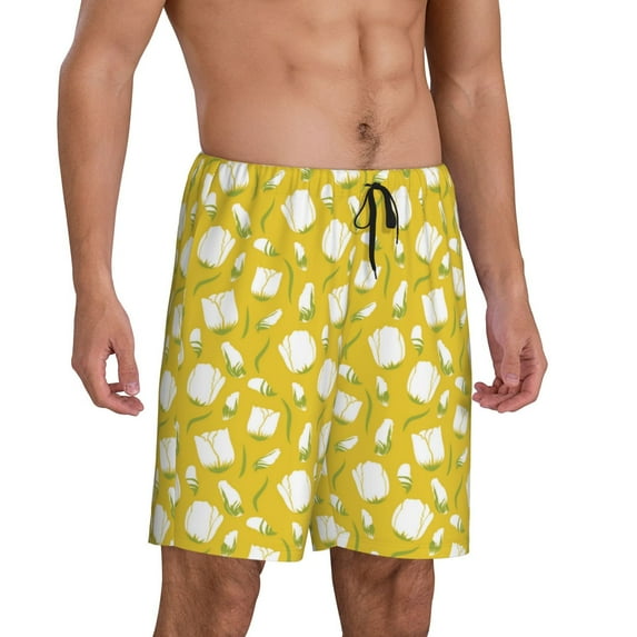 Daiia Tulips Flowers Mens Woven Stretch Pajama Short,Short Pajama Pants-Large