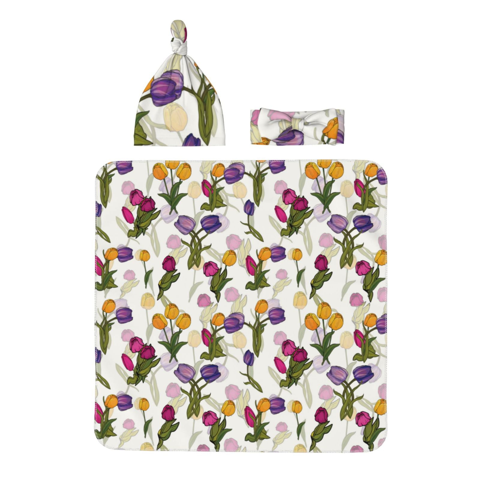 Daiia Tulips Flowers Pattern Baby Girl Newborn Receiving Blanket with