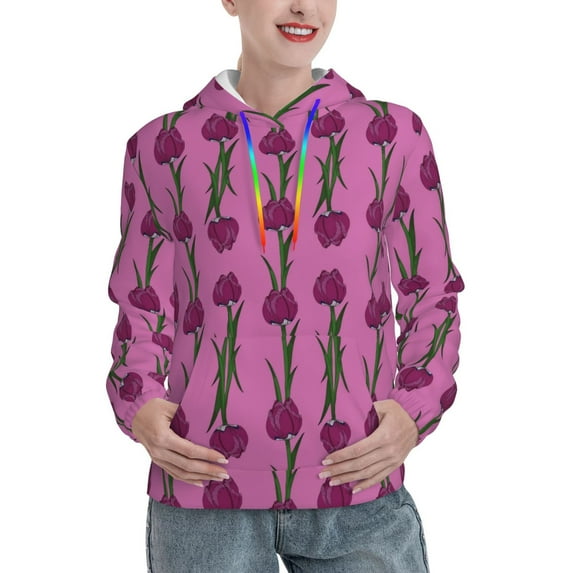 Daiia Tulips Flowers Pattern Women's Fashion Hoodies & Sweatshirts with Kangaroo Pocket Hooded Sweatshirt with Eye-catching Drawstrings-Medium