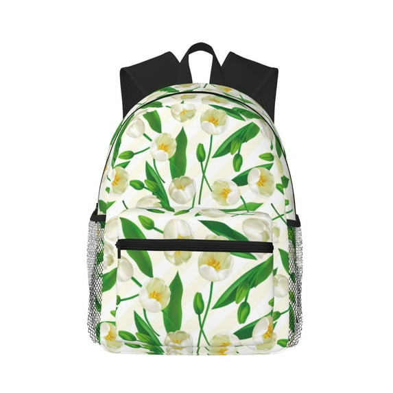 Daiia Tulips Flowers School Backpack for Men Women, Unisex Large Waterproof Bookbag Schoolbag Casual Daypack for High School/College/Teens/Travel/Work Black