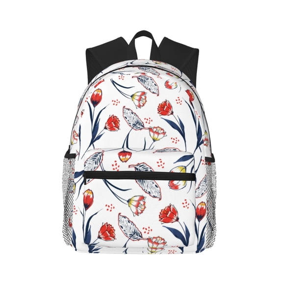 Daiia Tulips Flowers School Backpack for Men Women, Unisex Large Waterproof Bookbag Schoolbag Casual Daypack for High School/College/Teens/Travel/Work Black