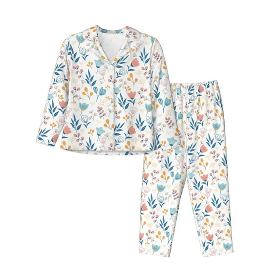 Daiia Tulips Flowers for Women's Long-Sleeved Pajama Set – Soft & Comfortable Sleepwear Button-Up Pajamas Cozy Lounge Wear-Medium