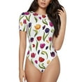 thumbnail image 1 of Daiia Tulips Flowers print Women's Crew Neck Short Sleeve Bodysuit Fashion Tops Fit Casual Basic Extender Bodysuit-Medium, 1 of 9
