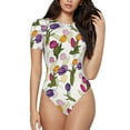 thumbnail image 1 of Daiia Tulips Flowers print Women's Crew Neck Short Sleeve Bodysuit Fashion Tops Fit Casual Basic Extender Bodysuit-X-Large, 1 of 9