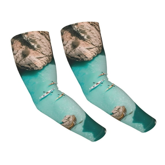 Daiia Turquoise Beach Kayaking UV Sun Protection Arm Sleeves - Cooling Compression Arm Sleeve - Sports & UV Arm Sleeves for Men & Women