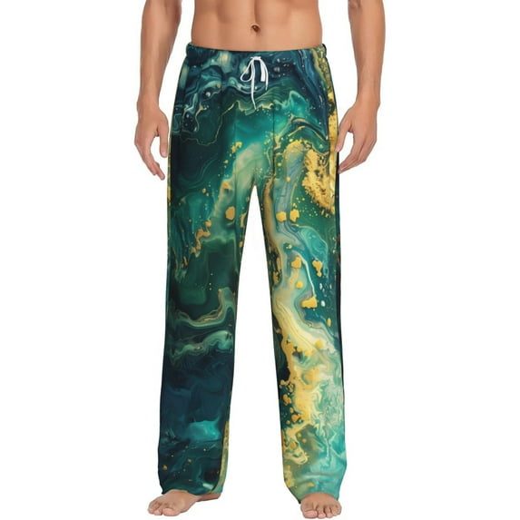 Daiia Turquoise Golden Swirl Men's Sleep Pant with Pockets and Drawstring,Pajama Pants-Small
