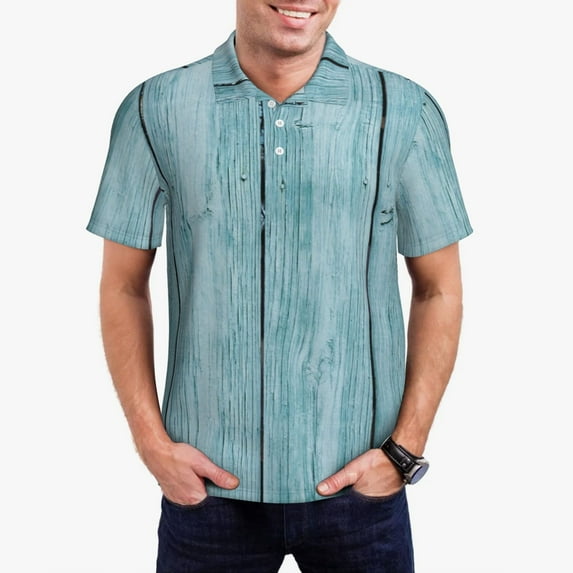 Daiia Turquoise Wooden1 Pattern Men’s Polo Shirts,Solid Deck Shirt,Classic Fit, Breathable Cotton Polo for Casual and Sport Wear-4X-Large