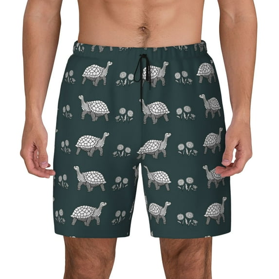 Daiia Turtle Chrysanthemum Mens Swim Trunks Swim Shorts Quick Dry Swim Shorts with Mesh Lining Pockets-Small