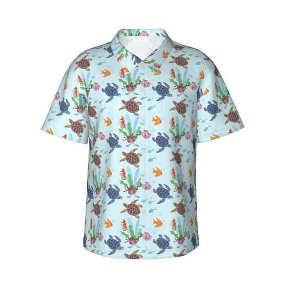 Daiia Turtle Hawaiian Shirt for Men Gentle Cotton Regular Short Sleeve Casual-Large
