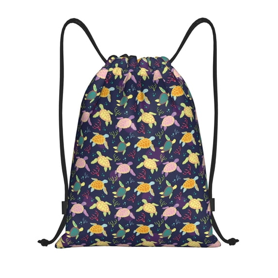 Daiia Turtle Pattern Drawstring Backpack, Gym Bag, Lightweight Backpack, Water-Resistant Bag Travel Sports Backpack, Fitness Bag, Yoga Bag-Medium