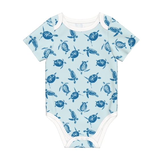 Daiia Turtle Printed Unisex-Baby Short Sleeve Onesies Bodysuits Baby Climbing Clothes Soft and Comfortable Romper with Expandable Shoulder Design-2 Years