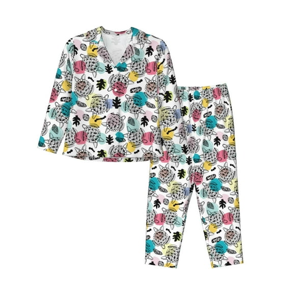Daiia Turtle for Women's Long-Sleeved Pajama Set – Soft & Comfortable Sleepwear Button-Up Pajamas Cozy Lounge Wear-XX-Large