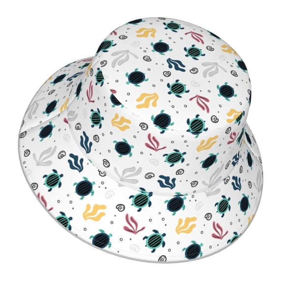 Daiia Turtles And Corals Pattern Bucket Hat - Trendy Cotton Sun Hat for Beach, Golf, Fishing - Fun Outdoor Vacation Boonie for Men and Women