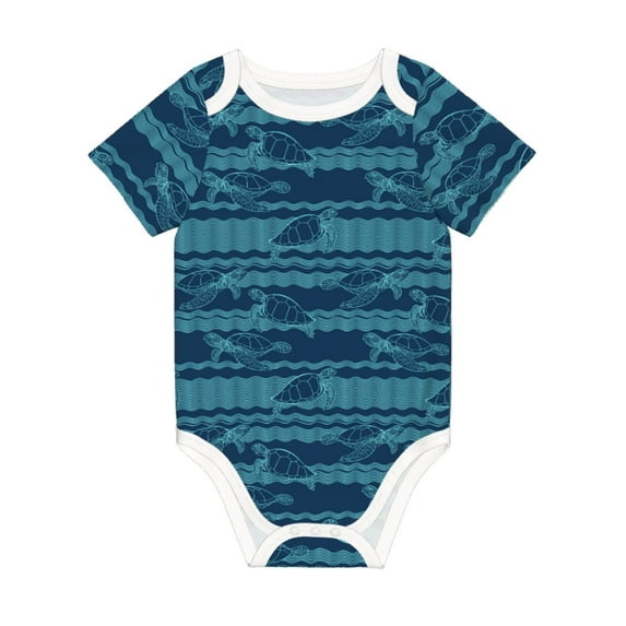 Daiia Turtles and Waves Printed Unisex-Baby Short Sleeve Onesies Bodysuits Baby Climbing Clothes Soft and Comfortable Romper with Expandable Shoulder Design-6 Months