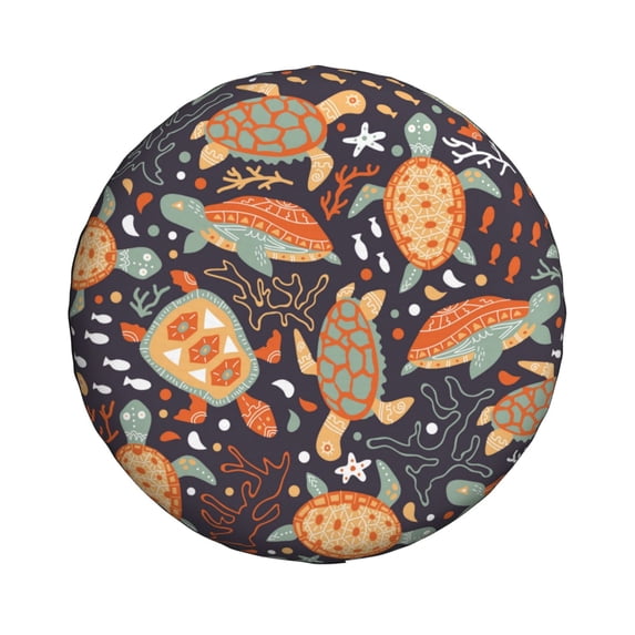 Daiia Turtles and Sea Plants Tire Covers , Travel Trailer Camper Truck SUV Motorhome Waterproof Wheel Cover, Sun Rain Snow Protector-17 inch