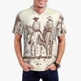 thumbnail image 1 of Daiia Two Cowboys Riding Horses In The Desert Pattern Men’s Polo Shirts,Solid Deck Shirt,Classic Fit, Breathable Cotton Polo for Casual and Sport Wear-X-Large, 1 of 7