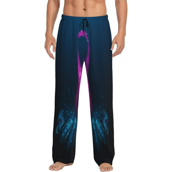 Daiia Two Human Hands are Holds Pink Ribbon Awareness Men's Sleep Pant with Pockets and Drawstring,Pajama Pants-X-Large