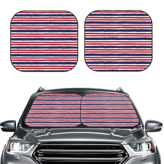 Daiia USA Colors Stripes 2PCS Car Windshield Sun Shade, Foldable Sun Shield for Car Front Window, Auto Sun Blocker Visor Protector Universal for Truck SUV Pickup-Large