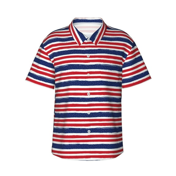 Daiia USA Colors Stripes Hawaiian Shirt for Men Gentle Cotton Regular Short Sleeve Casual-3X-Large