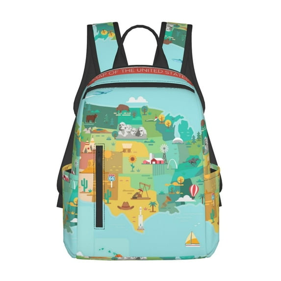 Daiia USA Tourist Map School Backpack for Men and Women Lightweight Backpack Durable Backpack Water-Resistant,Travel,Work Bag