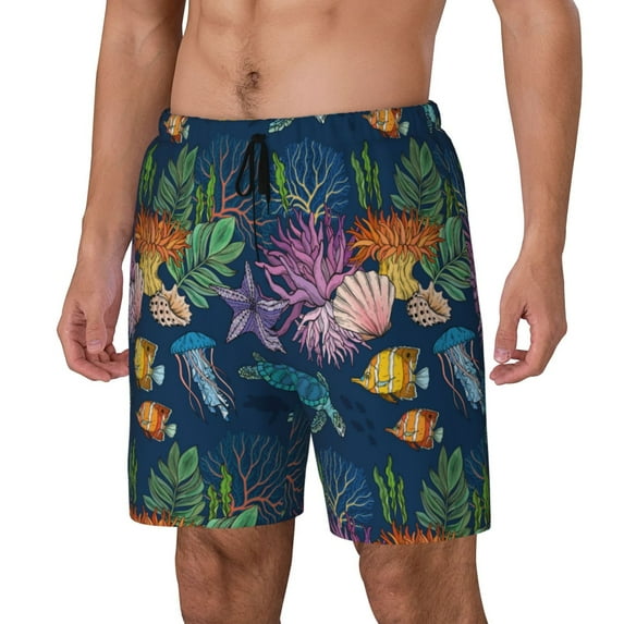 Daiia Undersea Animals Mens Swim Trunks Swim Shorts Quick Dry Swim Shorts with Mesh Lining Pockets-Large
