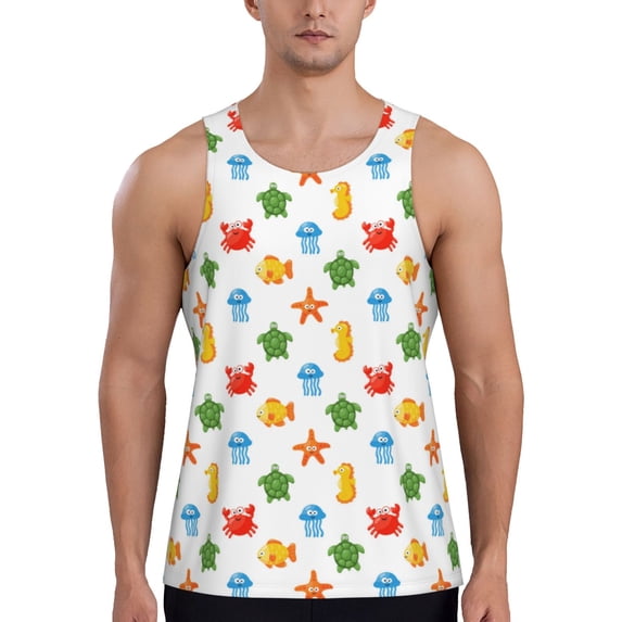 Daiia Undersea Animals Printed Men's Quick Dry Fit Muscle Tank Top Slim-Fit Tank Workout Tank Top Lightweight Sports Tank Top-Medium